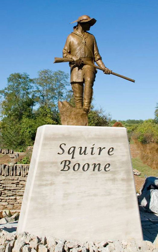 A modern statue commemorates Squire Boone