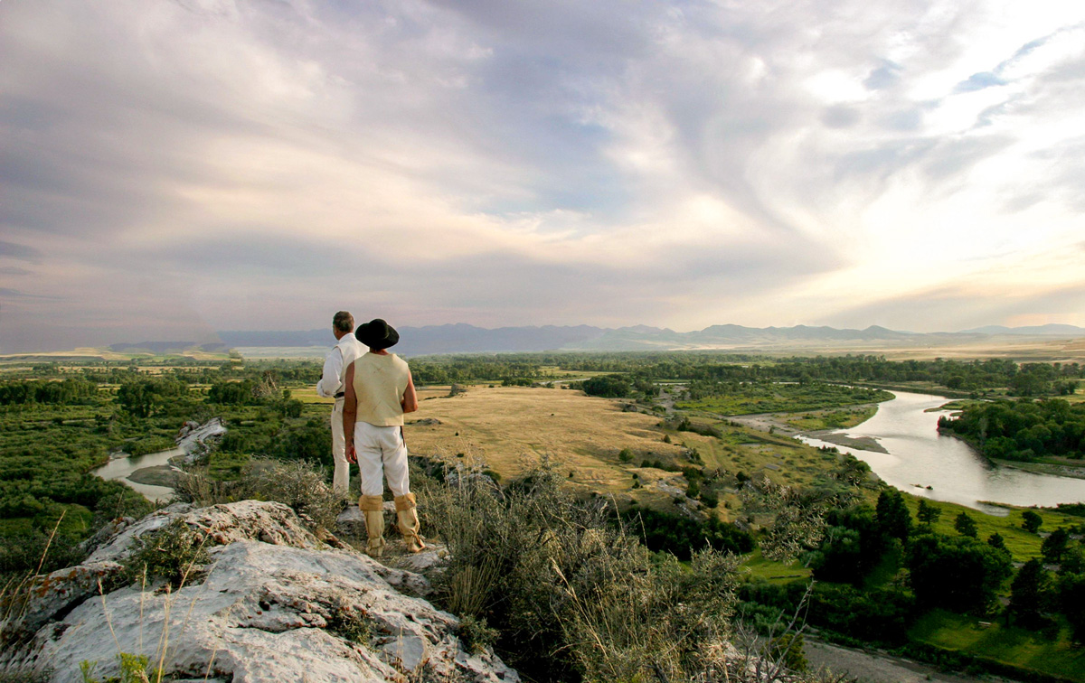 William Clark and York look over the three forks of the Missouri River