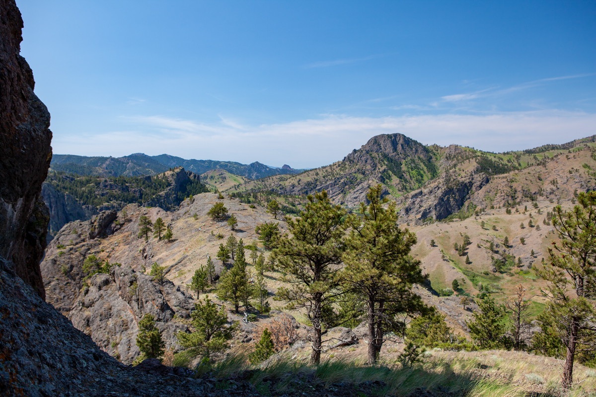 Mountains block the view of the Missouri River